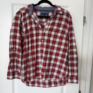 Tommy Hilfiger Red and White Plaid Button-Down Shirt